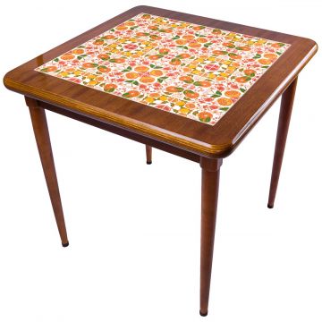 Mesa Madeira Azulejo 80x80cm Cor Natural - Base 4pé 78cm nat - Frutas