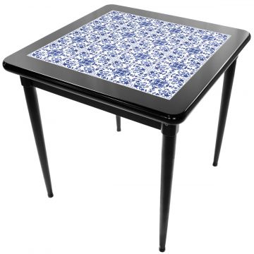 Mesa Madeira Azulejo 80x80cm Cor Preta - Base 4pé 78cm pta - Português