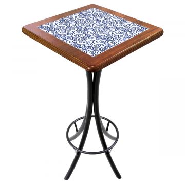 Mesa Madeira Azulejo 60x60cm Cor Natural - Bistrô Fixa 98cm pta - Ondulação