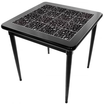 Mesa Madeira Azulejo 80x80cm Cor Preta - Base 4pé 78cm pta - Textura Café