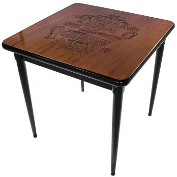 Mesa Madeira 80x80cm Natural/Preta - Base 4pé 78cm - Família e Amigos