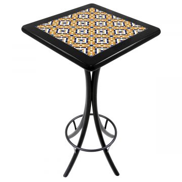 Mesa Madeira Azulejo 60x60cm Cor Preta - Bistrô Fixa 98cm pta - Anos Dourados