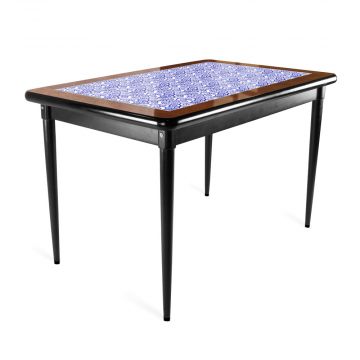 Mesa Madeira Azulejo 125x80cm Natural/Preta - Base 4pé 78cm pta - Ondulação