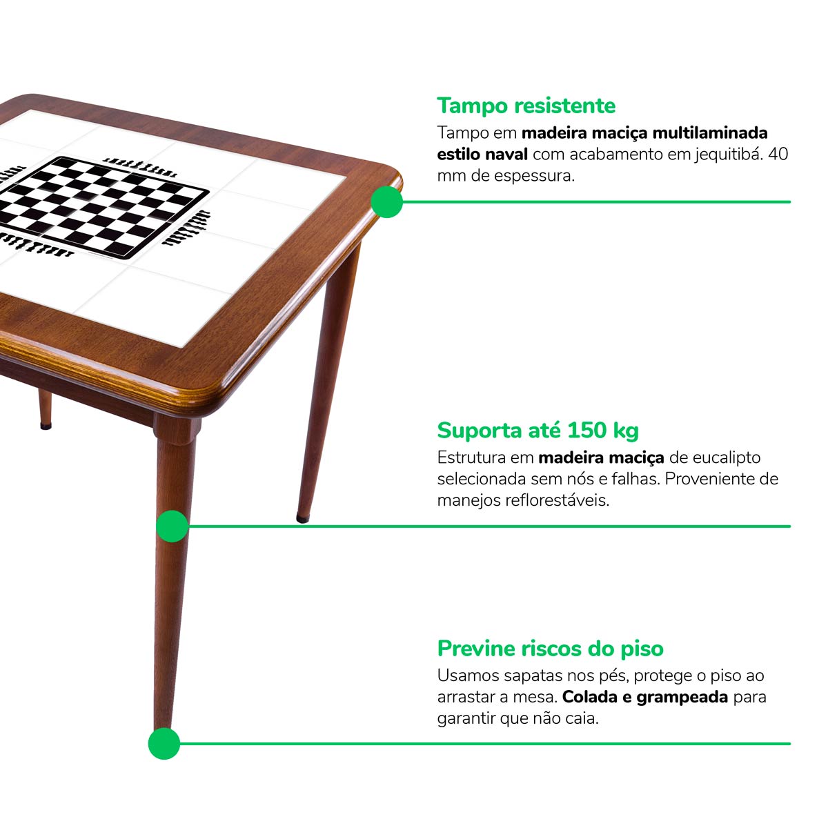 Mesa quadrada pequena para cozinha Tabuleiro de Xadrez - Empório Tambo